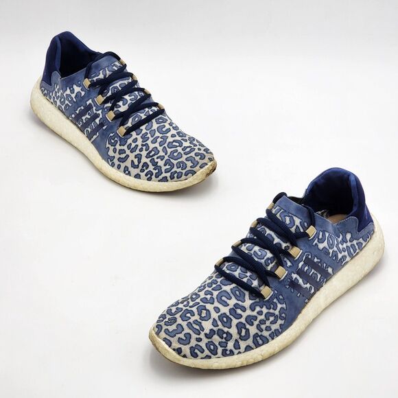 Adidas by Stella McCartney Pure Boost Mesh Sneakers Blue Leopard Size 8.5 - Picture 1 of 8